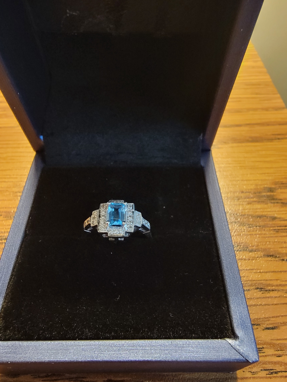 Sterling Silver Blue Topaz and Cubic Zirconia Halo Ring - Blue Size 7